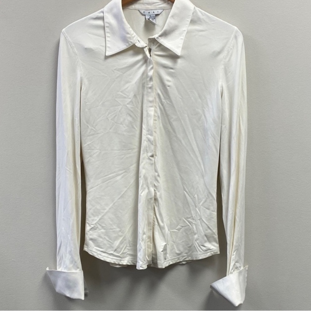 CAbi Cream Zip-Up Shirt Womens Large - Picture 1 of 9